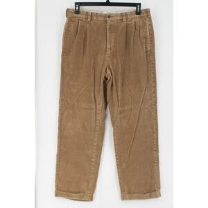 Brooks Brothers Elliot Pants Mens 34 x 30 Brown Corduroy Pleated Cuffed Academia